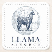 Elegant Llama met Wereldbol en Llama Kingdom Tekst Kartonnen Onderzetters (Voorkant)