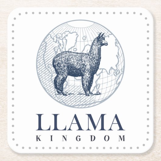Elegant Llama met Wereldbol en Llama Kingdom Tekst Kartonnen Onderzetters (Voorkant)