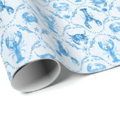 Elegant Lobster and Crabs in Cornflower Blue Cadeaupapier (Rol Hoek)