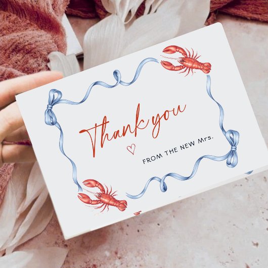 Elegant Lobster Ribbon Bridal Shower Thank You Bedankkaart