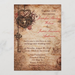 Elegant Lock en Key Wedding Invitation Kaart