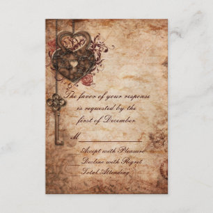 Elegant Lock en Key Wedding RSVP-kaart RSVP Kaartje