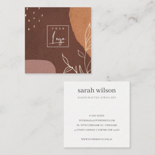Elegant Logo Abstract bruin Oranje afvalolie Vierkante Visitekaartje (Voorkant / Achterkant)