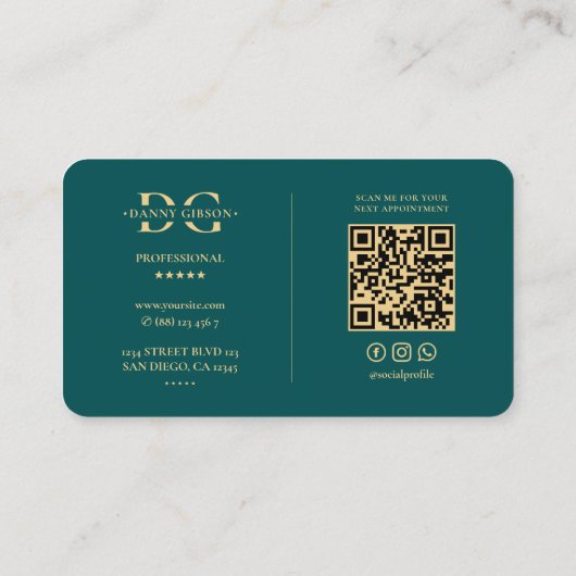 Elegant Logo D Monogram Modern Blauwgroen Goud Visitekaartje (Achterkant)