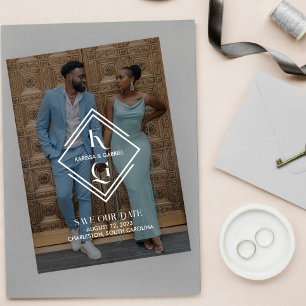 Elegant Logo Foto Wedding Save the Date Kaart