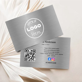Elegant Logo Metaal Zilver Geborsteld Visitekaartje