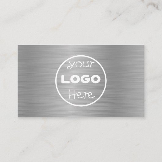 Elegant Logo Metaal Zilver Geborsteld Visitekaartje (Voorkant)