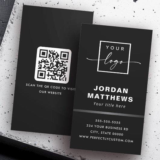 Elegant logo QR-code grijs gradiëntrand zwart Visitekaartje