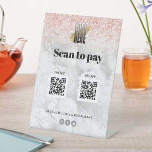 Elegant Logo Scan om Apps 2 QR Codes Marble te bet Reclamebord Met Voetstuk