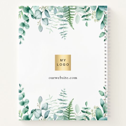 Elegant logo voor eucalyptusgroen bedrijf notitieboek (Achterkant)