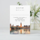Elegant London Skyline Watercolor Wedding RSVP Kaartje (Staand voorkant)