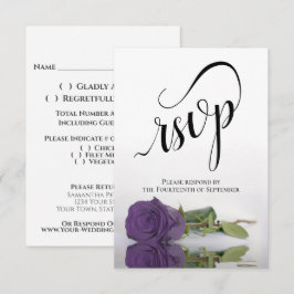 Elegant Long-Stemmed Amethyst Paars Roos Wedding RSVP Kaartje