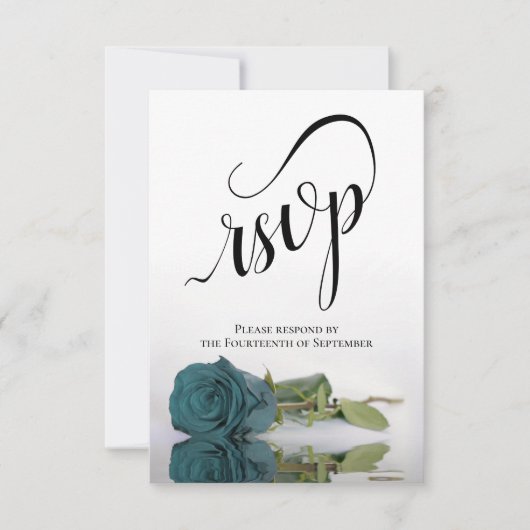 Elegant Long-Stemmed Blauwgroen Roos Wedding RSVP Kaartje (Voorkant)