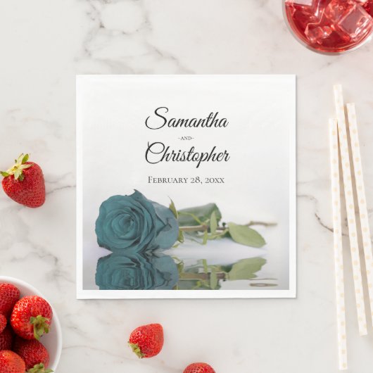 Elegant Long Stemmed Blauwgroen Turquoise Roos Wed Servet (Insitu)