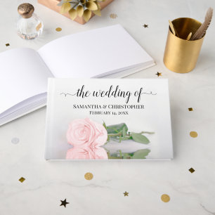 Elegant Long Stemmed Blush Pink Rose Wedding Gastenboek