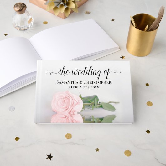 Elegant Long Stemmed Blush Pink Rose Wedding Gastenboek (Voorkant open)