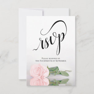 Elegant Long-Stemmed Blush Pink Rose Wedding RSVP Kaartje