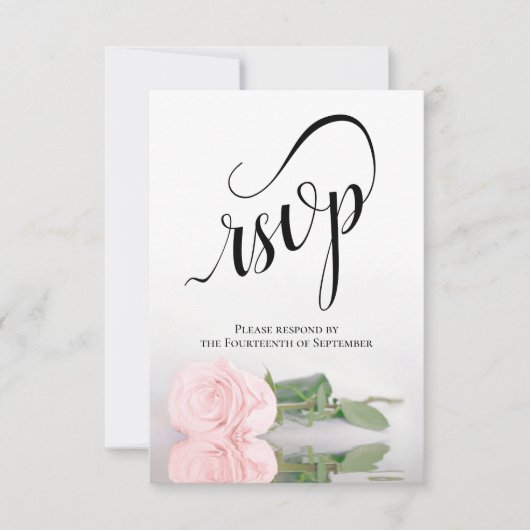 Elegant Long-Stemmed Blush Pink Rose Wedding RSVP Kaartje (Voorkant)