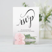 Elegant Long-Stemmed Blush Pink Rose Wedding RSVP Kaartje (Staand voorkant)