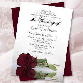 Elegant Long-Stemmed Burgundy Roos Formal Wedding Kaart