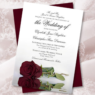 Elegant Long-Stemmed Burgundy Roos Formal Wedding Kaart