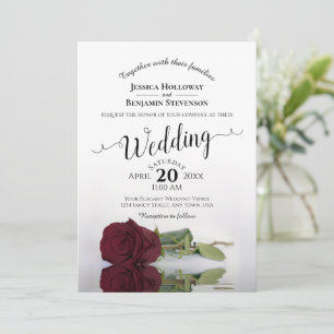 Elegant Long Stemmed Burgundy Roos Wedding Kaart