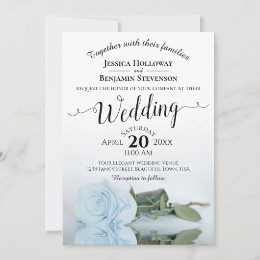 Elegant Long Stemmed Dusty Blue Roos Wedding Kaart (Voorkant)