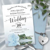 Elegant Long Stemmed Dusty Blue Roos Wedding Kaart