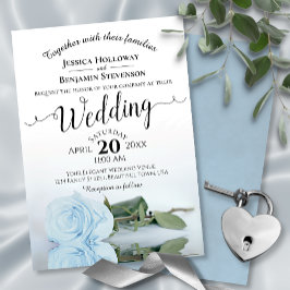 Elegant Long Stemmed Dusty Blue Roos Wedding Kaart