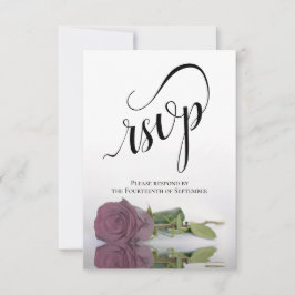 Elegant Long-Stemmed Dusty Mauve Pink Rose Wedding RSVP Kaartje
