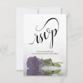Elegant Long-Stemmed Dusty Purple Rose Wedding RSVP Kaartje