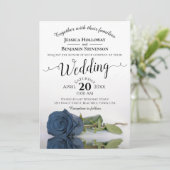 Elegant Long Stemmed Dusty Steel Blue Roos Wedding Kaart (Staand voorkant)
