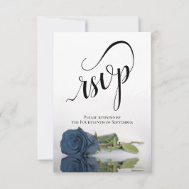 Elegant Long-Stemmed Dusty Steel Blue Roos Wedding RSVP Kaartje