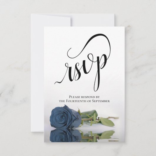 Elegant Long-Stemmed Dusty Steel Blue Roos Wedding RSVP Kaartje (Voorkant)
