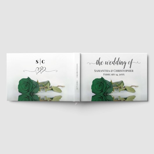 Elegant Long Stemmed Emerald Green Roos Wedding Gastenboek (Volledig)