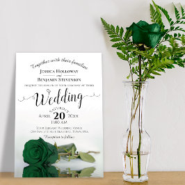 Elegant Long Stemmed Emerald Green Roos Wedding Kaart