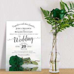 Elegant Long Stemmed Emerald Green Roos Wedding Kaart