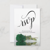 Elegant Long-Stemmed Emerald Green Roos Wedding RSVP Kaartje (Voorkant)