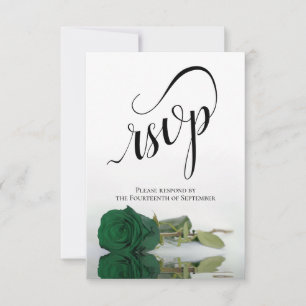 Elegant Long-Stemmed Emerald Green Roos Wedding RSVP Kaartje