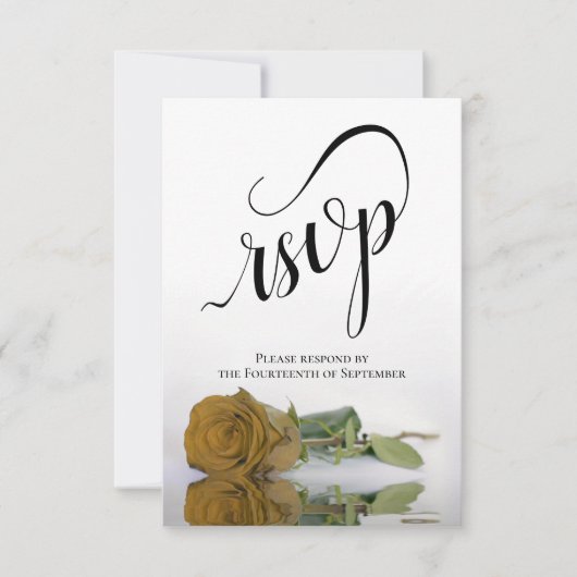 Elegant Long-Stemmed Gold Ochre Roos Wedding RSVP Kaartje (Voorkant)