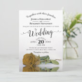 Elegant Long Stemmed Golden Roos Chic Wedding Kaart (Staand voorkant)