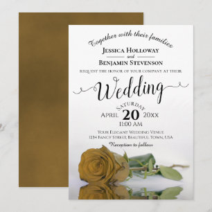 Elegant Long Stemmed Golden Roos Chic Wedding Kaart