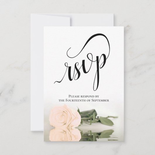 Elegant Long-Stemmed Ivory Peach Roos Wedding RSVP Kaartje (Voorkant)