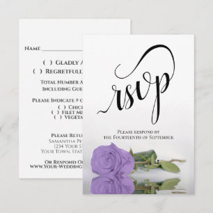 Elegant Long-Stemmed Lavender Paars Roos Wedding RSVP Kaartje
