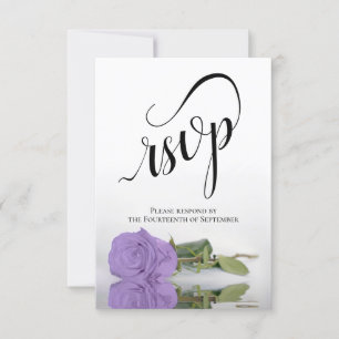 Elegant Long-Stemmed Lavender Paars Roos Wedding RSVP Kaartje