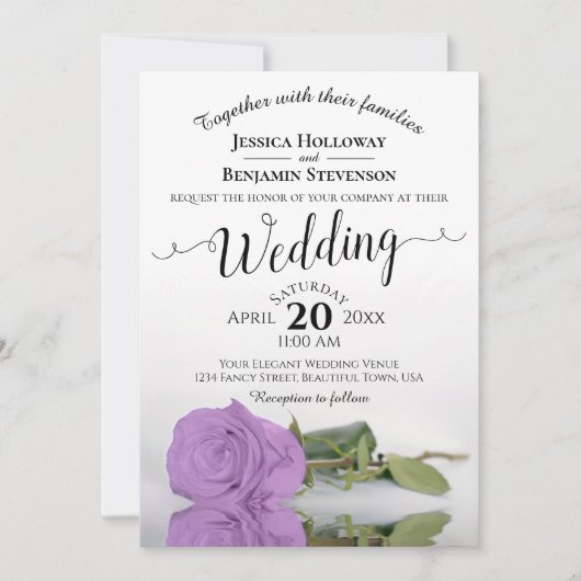 Elegant Long Stemmed Lila Paars Roos Wedding Kaart (Voorkant)