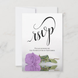 Elegant Long-Stemmed Lila Paars Roos Wedding RSVP Kaartje