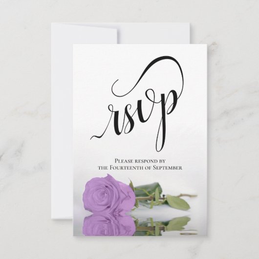 Elegant Long-Stemmed Lila Paars Roos Wedding RSVP Kaartje (Voorkant)