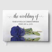 Elegant Long Stemmed Navy Blue Roos Wedding Gastenboek (Voorkant)