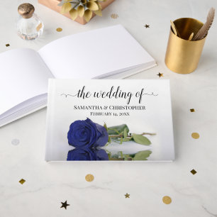Elegant Long Stemmed Navy Blue Roos Wedding Gastenboek